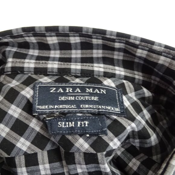 Zara Man Slim Fit Black Check Plaid Long Sleeve Button Up Shirt Men Size M - Picture 5 of 10
